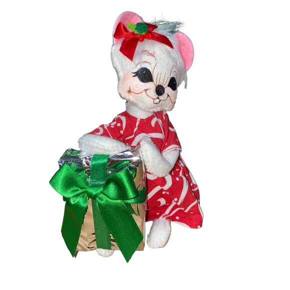 Anna Lee Doll Figure Mouse Toy Green Red White Hand-Painted Vintage - Picture 1 of 6